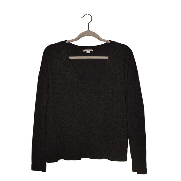JAMES PERSE $220 Standard Heather Black V-Neck Light Weight Knit Top 2 / Medium - Picture 1 of 3